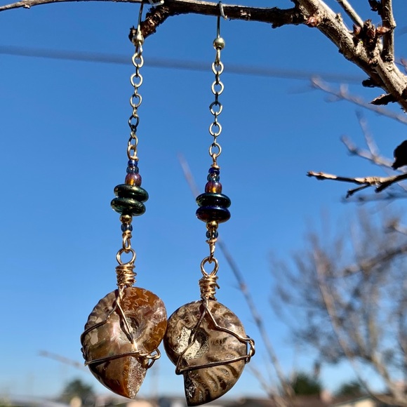 Polished Ammonite Dangle Earrings - Picture 3 of 16